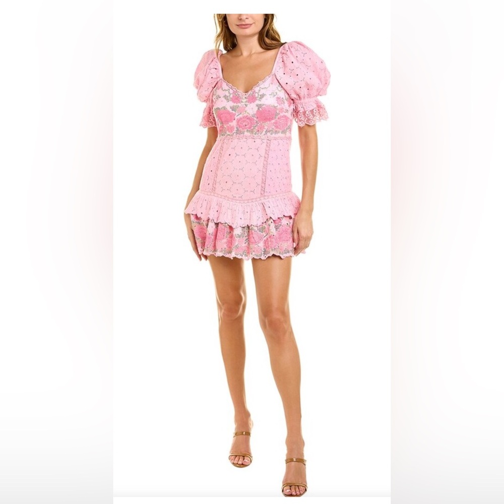 Lovely Romantic LoveShackFancy Pink Floral Mini Dress. Heirloom Luxury
